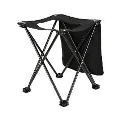 Black folding stool with a side bag